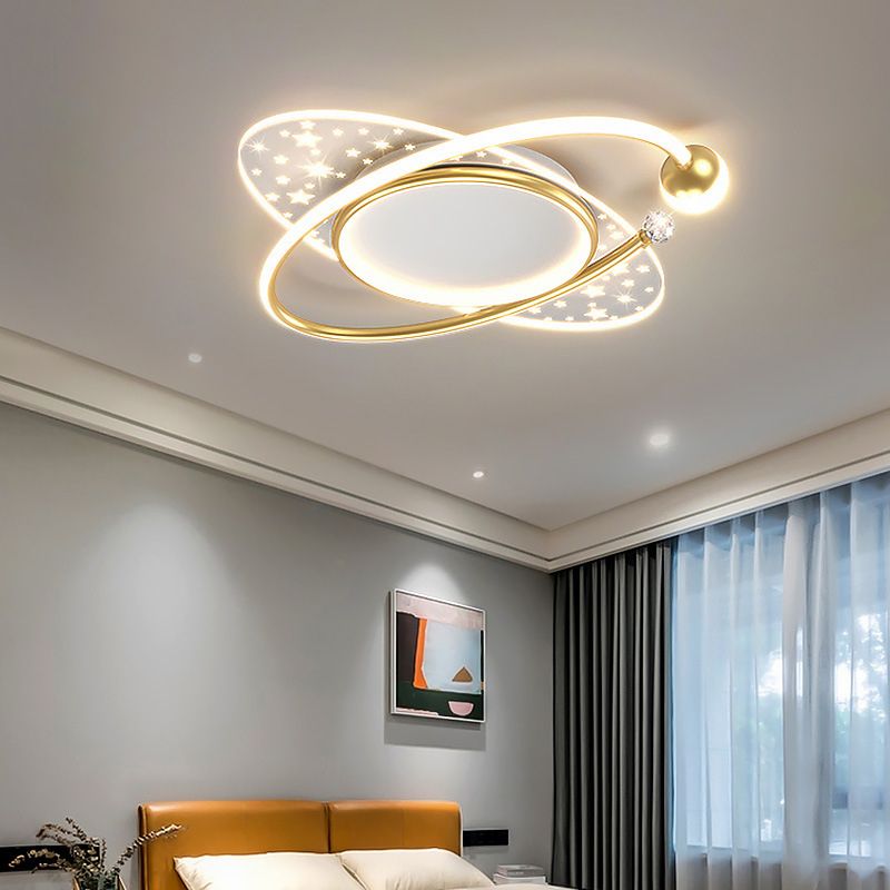 Modern Flush Mount Gold Metal LED Ceiling Light Fixture for Bedroom