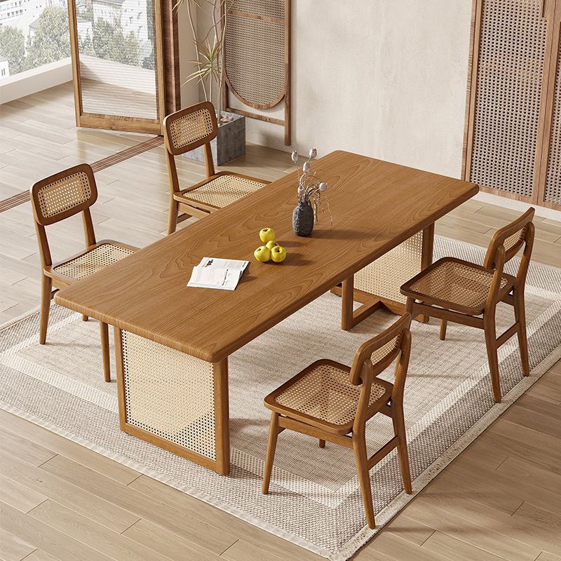 Modern Dining Set 1/5 Pcs Solid Wood Dining Table and Chairs in Brown