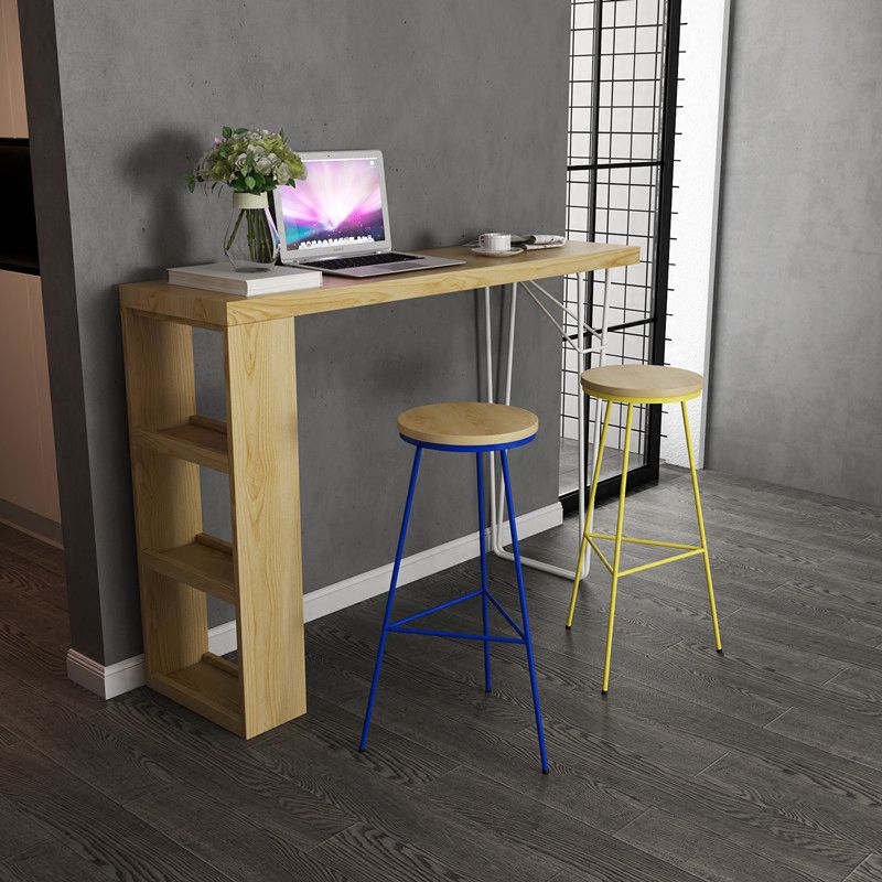 Industrial Rectangle Bistro Bar Desk Pine Solid Wood Bar Dining Table