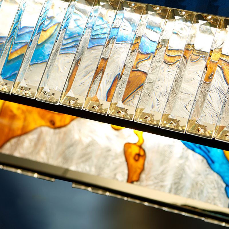 K9 Crystal Ring Shaped Chandelier Novelty Modern Gold LED Pendant Lamp with Abstract Print