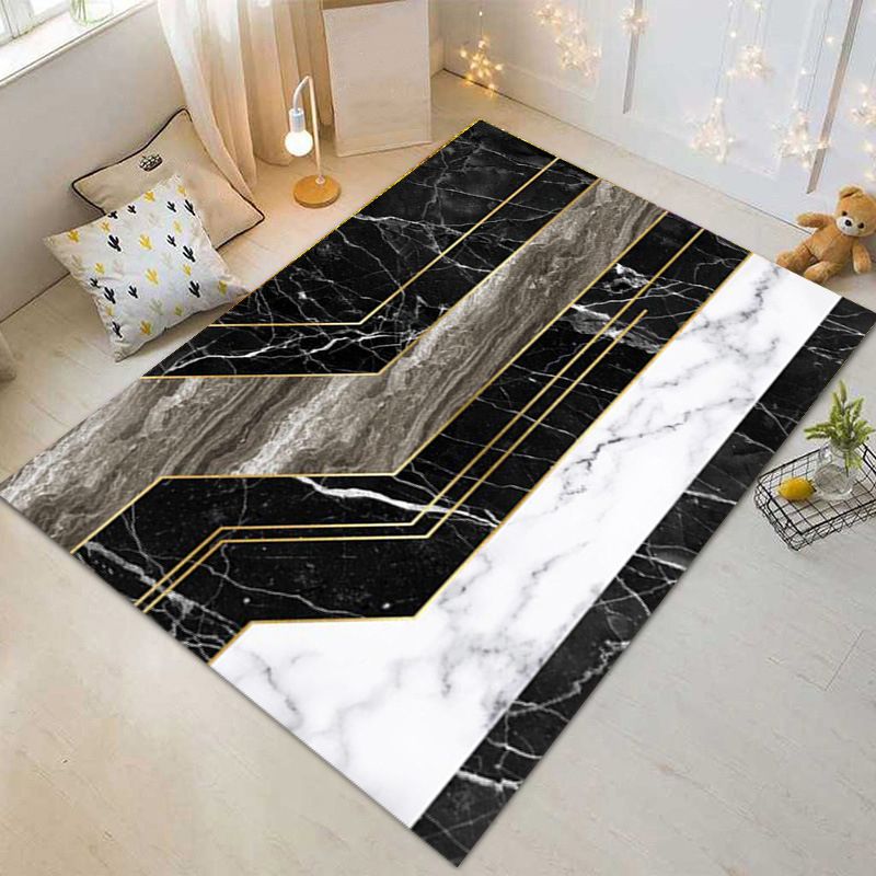 White Modern Carpet Polyester Geometric Patterns Carpet Washable Carpet for Home Decor