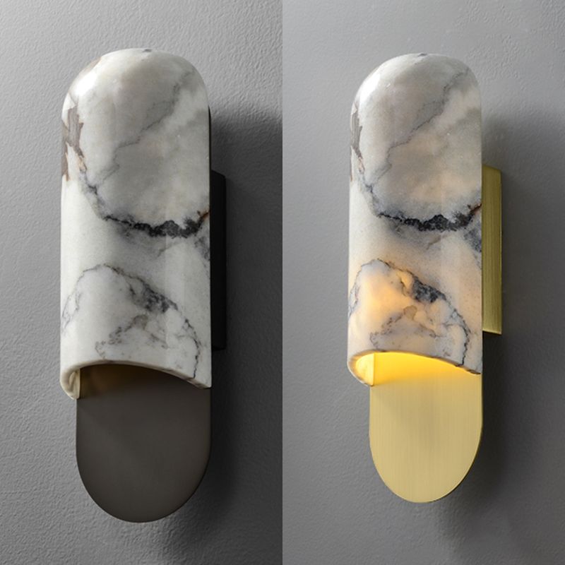 Modern Metal Wall Sconce Geometric Shape Wall Light with Stone Shade for Bedroom