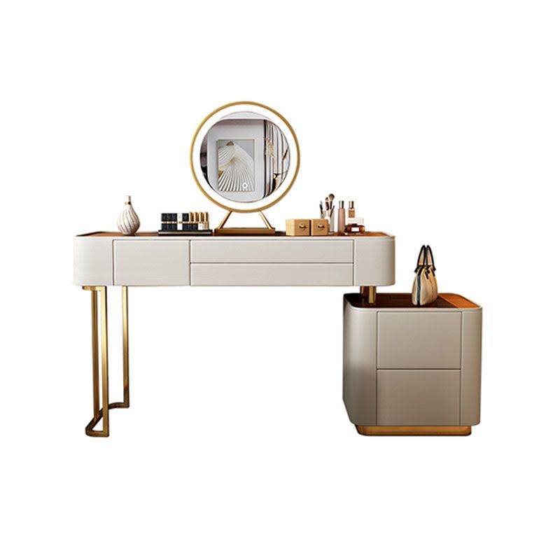 Contemporary Faux Leather Vanity Tables 4 Drawer Glass Top Makeup Vanity Desk