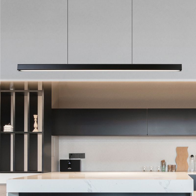 Black Linear LED Pendant Light Metal Acrylic Hanging Lamp for Dining Room