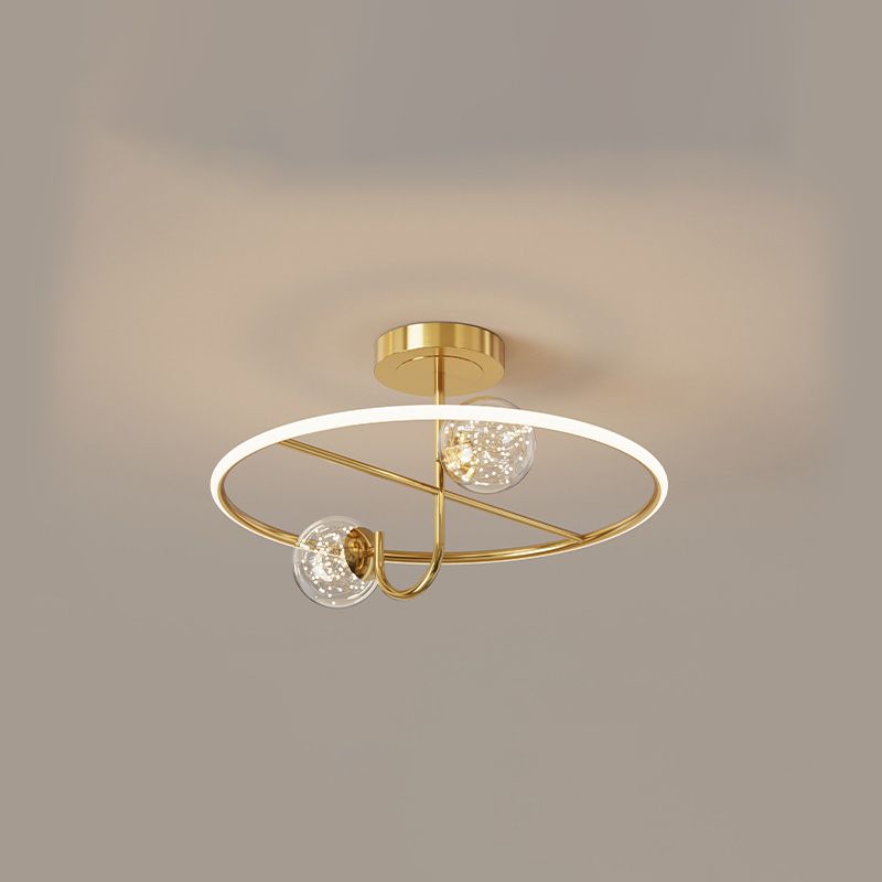 Modern Creative LED Ceiling Light Globe Acrylic Semi Flush Mount in Brass