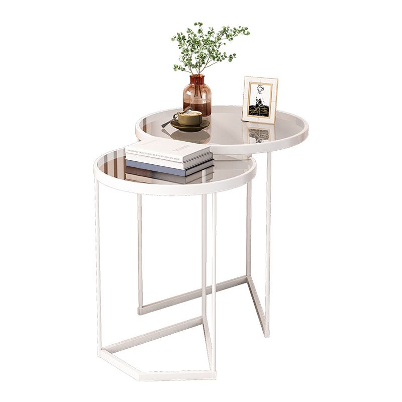 Minimalism Coffee Table Set Glass Round 2-Piece Coffee Cocktail Table