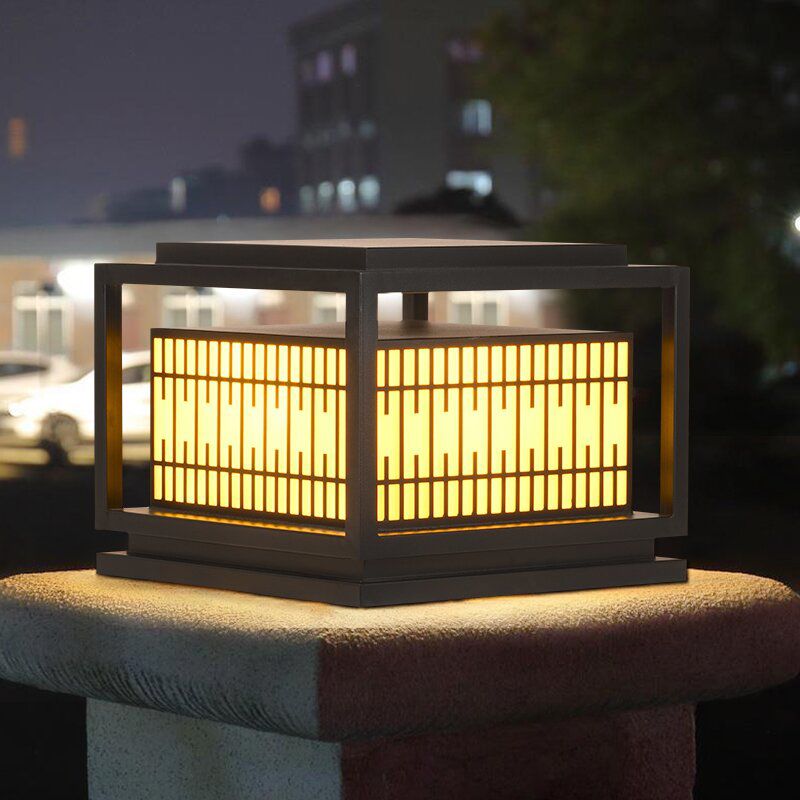 Rectangular Shape Metal Waterproof Pillar Lamp Modern 1 Light Outdoor Lights in Black