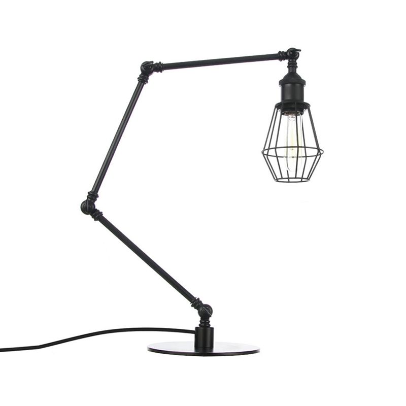 Wire Frame Table Lighting Industrial Style Metal 1 Light Black/Brass Finish Table Lamp with Adjustable Arm