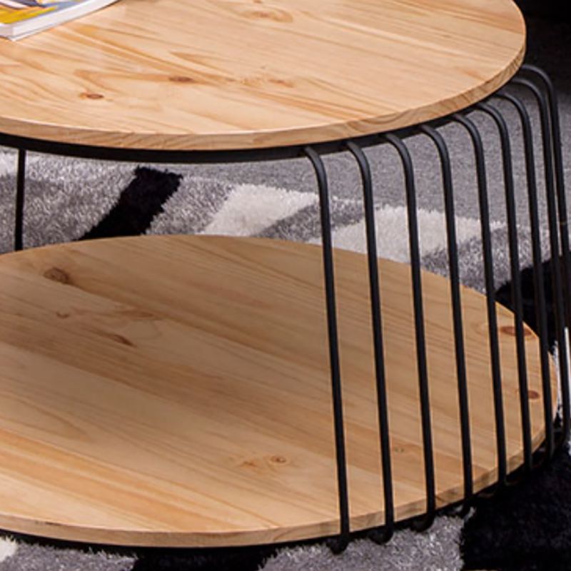Nordic Solid Wood Round Coffee Cocktail Table with Floor Shelf