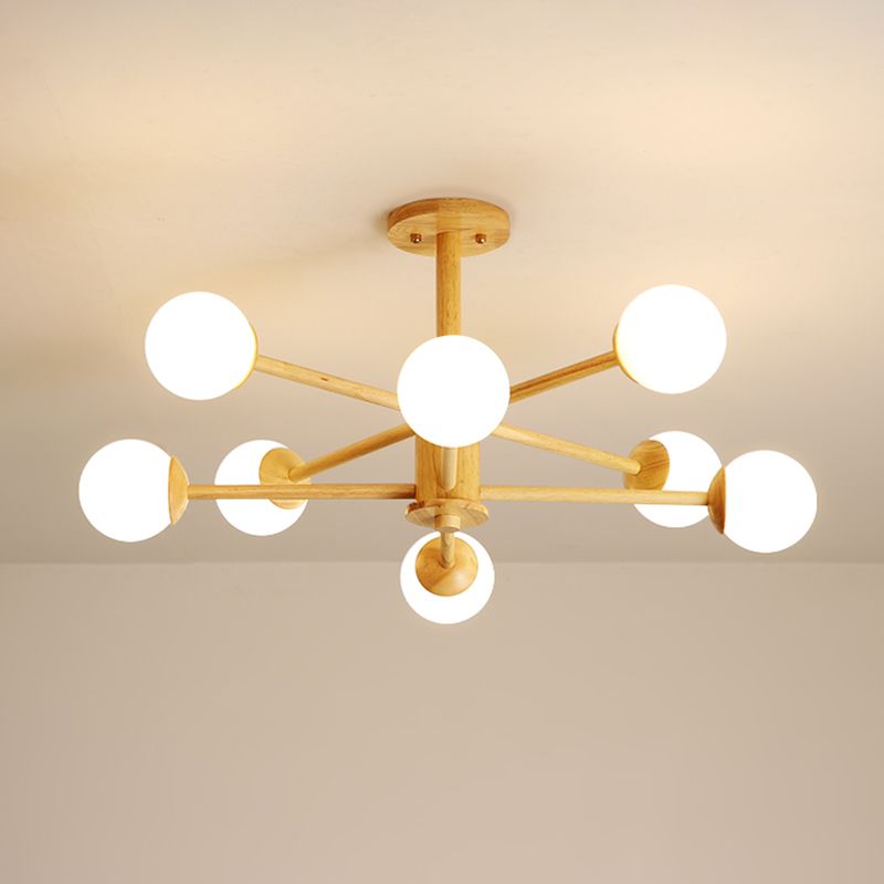 Beige Chandelier Light Fixtures Modern Multi-Head Hanging Pendant Lamps with White Glass Shade