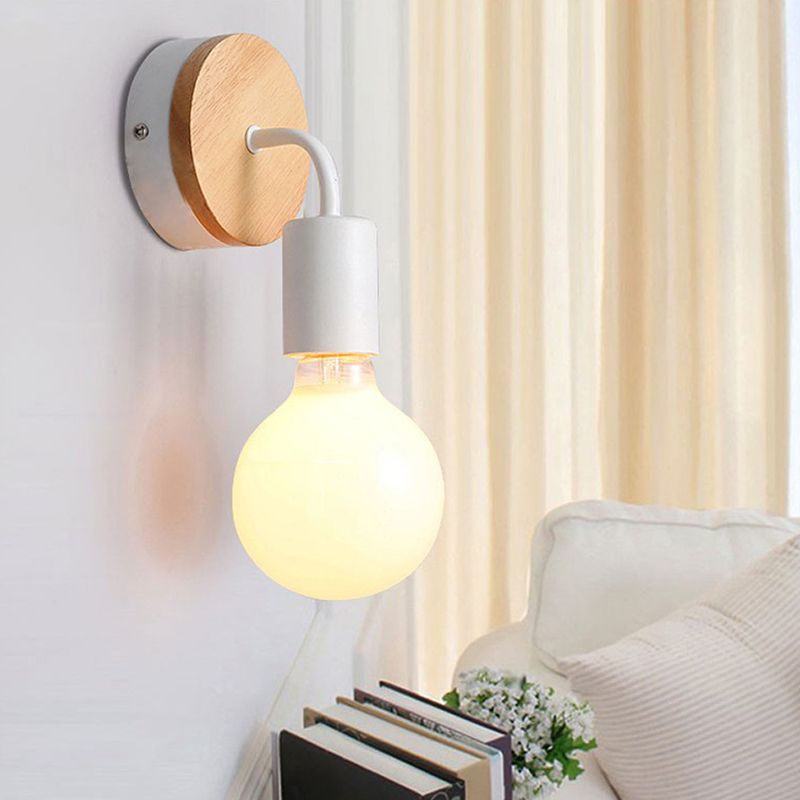 Contemporary Wood Wall Sconce Metal Linear Shape Wall Light for Bedroom