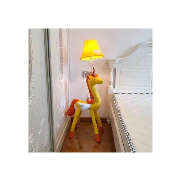 Camera da letto per bambini Luce a pavimento unicorno con tessuto per tonalità a campana 1 Lampada da pavimento cartone animato