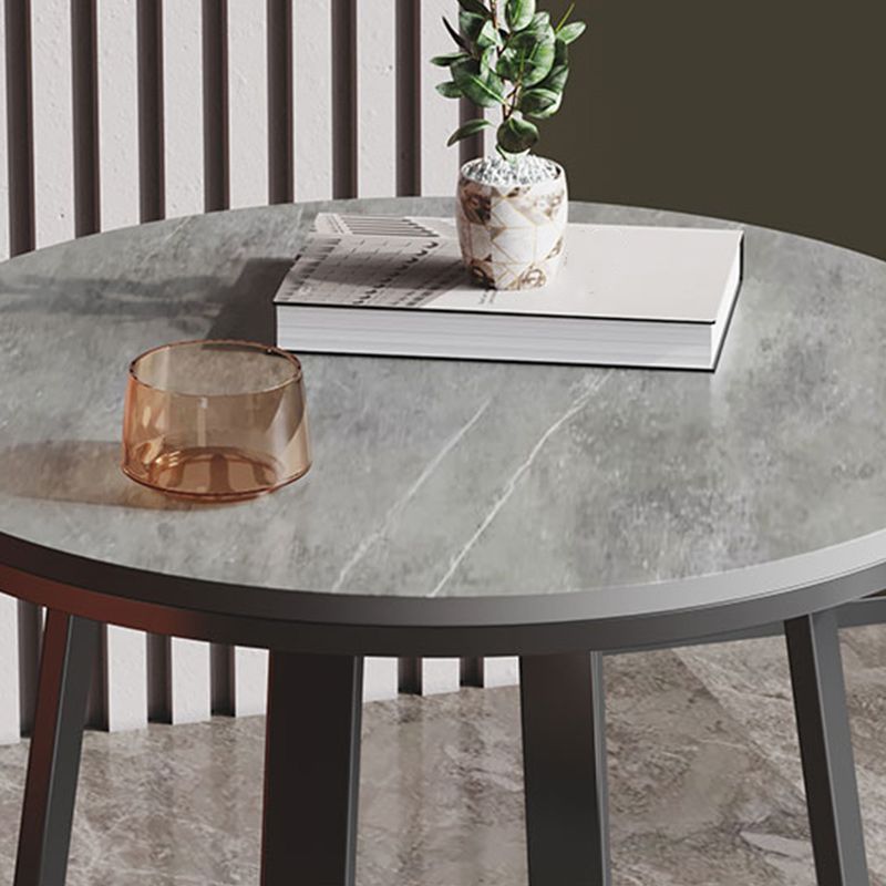 Contemporary Stone End Table Cross Base Round Top Side End Table with Shelf