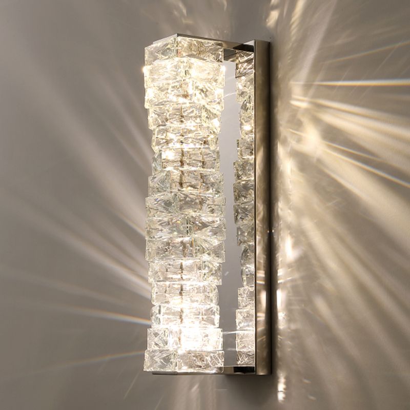 Postmodern Style Wall Light Geometric Crystal Wall Sconce in Silver for Bedroom