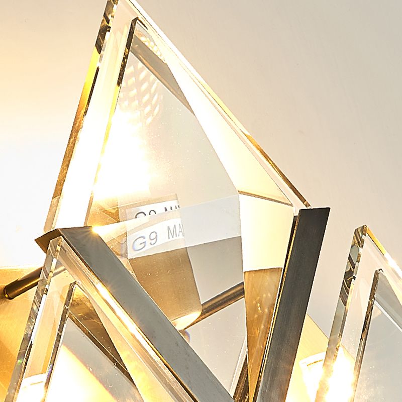 Rhombus Shaped Wall Lighting Modern Style Clear Crystal and Metal 3 Lights Golden Wall Sconce Light