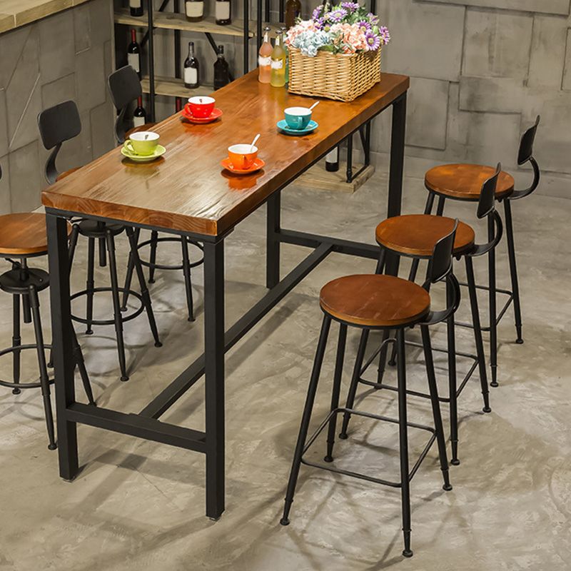 Metal Bar Table Rectangular Wood Top Bistro Pub Table with Trestle Base