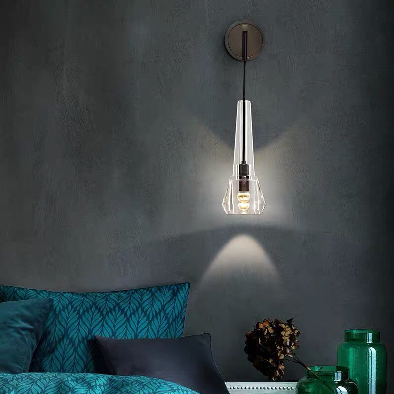 Crystal Unique Wall Sconce Modern 1 Light Wall Mount Light Fixture in Black
