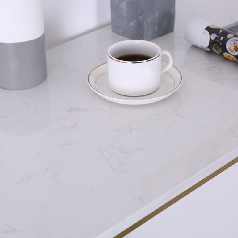 Glam Rectangle Bar Table Faux Marble Double Pedestal Table with Storage