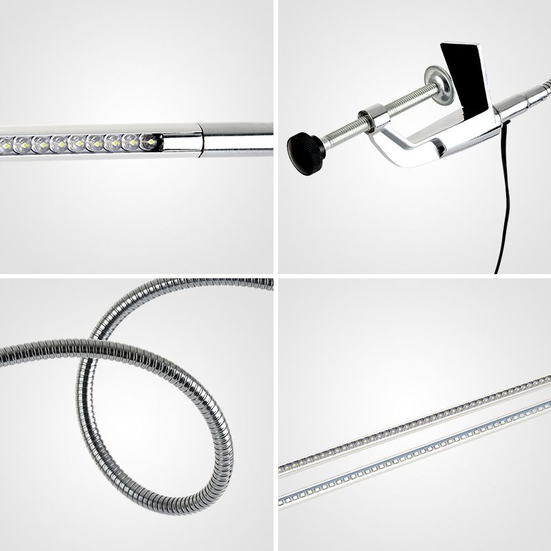 Lámpara de tarea de metal lineal ajustable Luz de escritorio de plata moderna con abrazadera para la sala de estudio