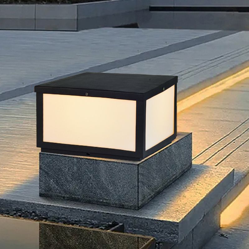 Modern Solar Energy Pillar Lamp Black Square Outdoor Light for Garden
