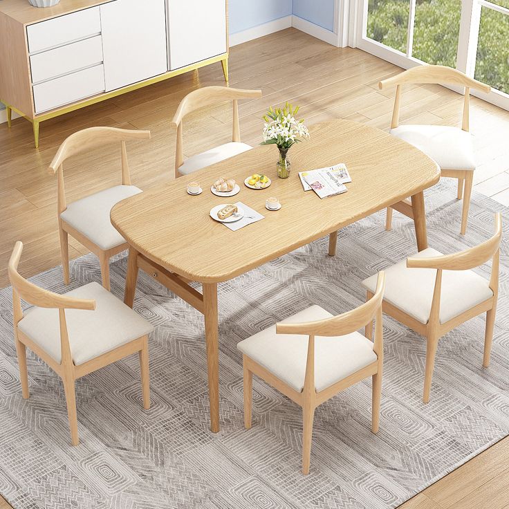 Contemporary Solid Wood Rectangle Shape Dining Furniture 4 Wood Legs Table for Kitchen