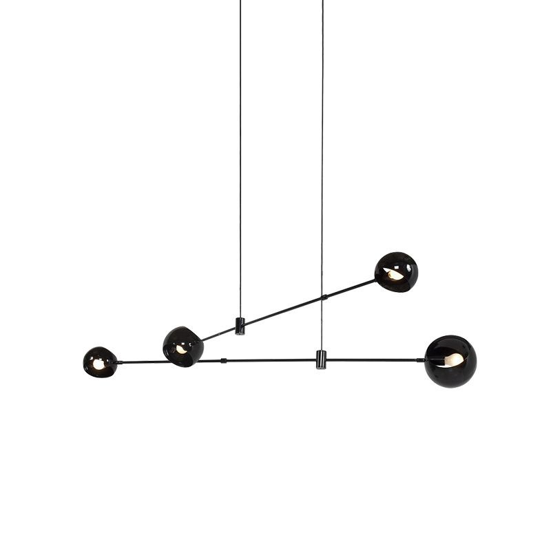 Modernist Dome Chandelier Lighting Metal Dining Room  Hanging Ceiling Light in Black