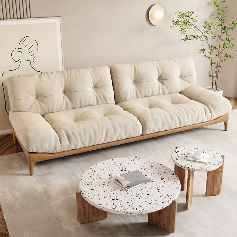 Cream Tufted Armless Sofa Wooden Frame Settee in Ash with Footrest