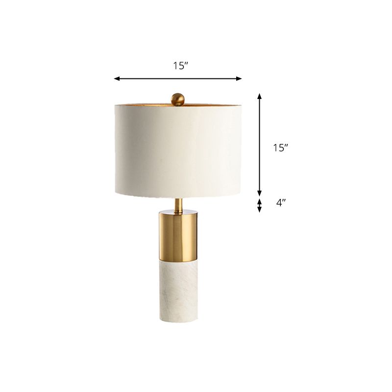 Lámpara de mesa con pantalla de tambor de metal, base de mármol, estilo moderno, 1 luz, iluminación de mesa blanca para dormitorio