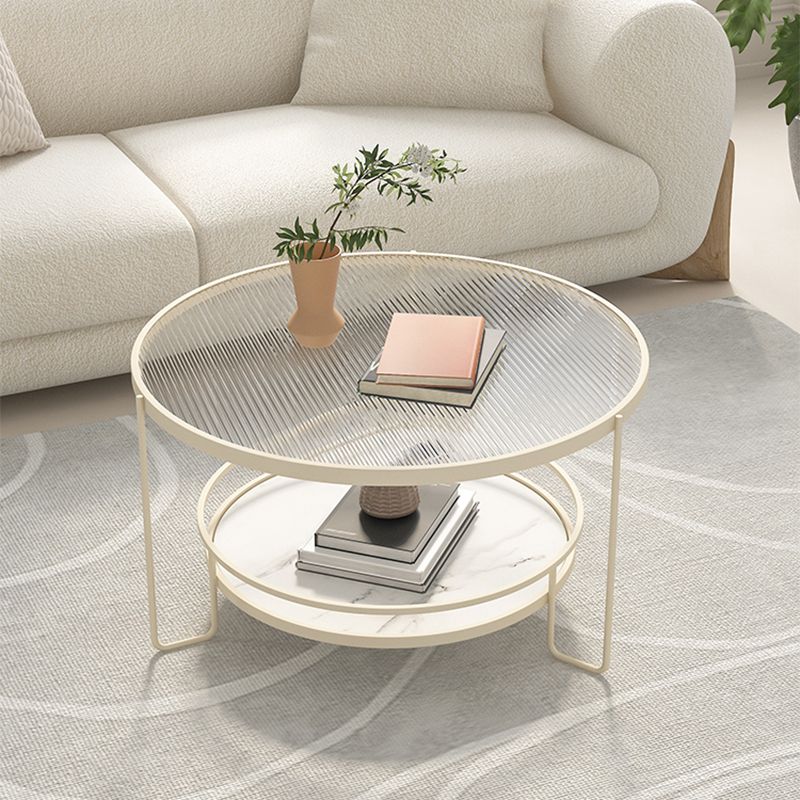 Round Tropical Single Coffee Table No Distressing Glass Coffee Table with 3 Legs
