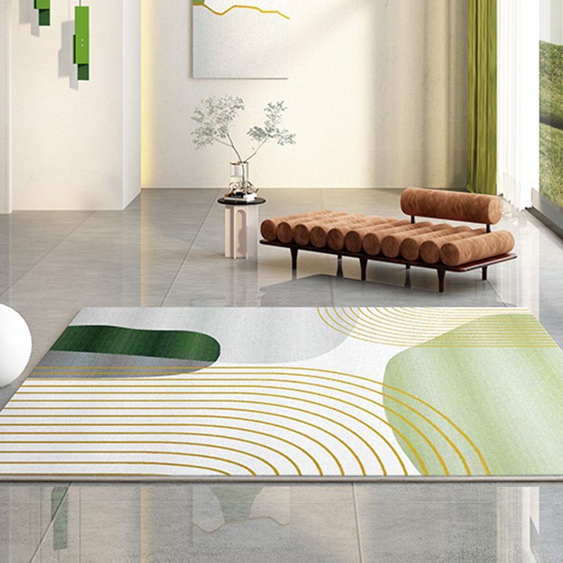 Postmodern Green Carpet Polyester Area Rug Non-Slip Backing Rug for Home Decor