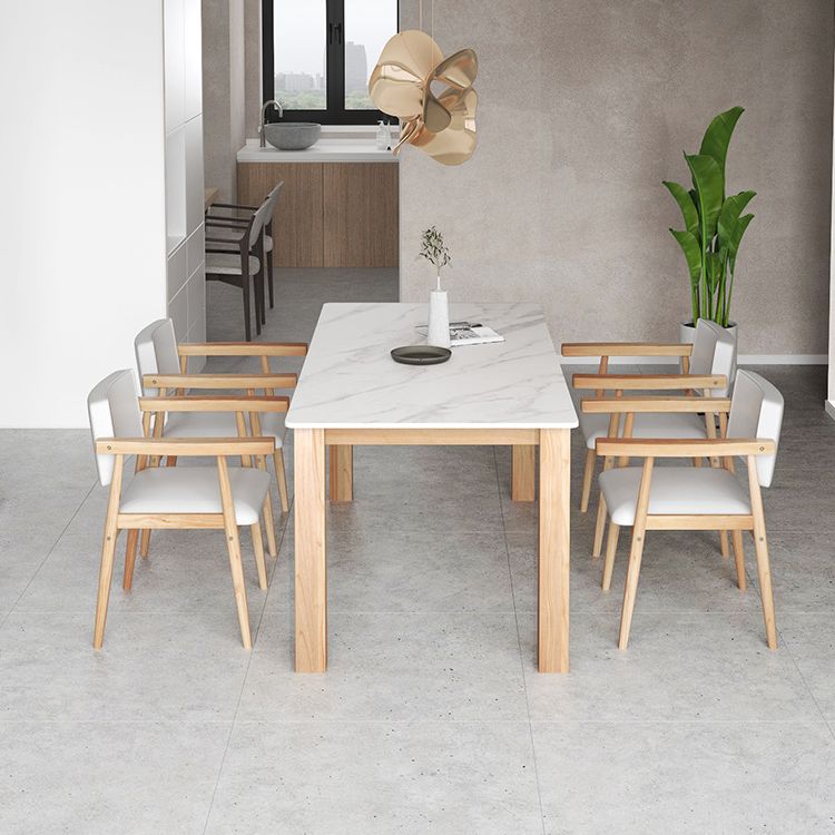 Sintered Stone Top Dining Table Modern Rectangle Table with Wooden Base