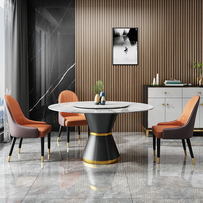 Contemporary Round Table Sintered Stone Dining Table with Metal Legs