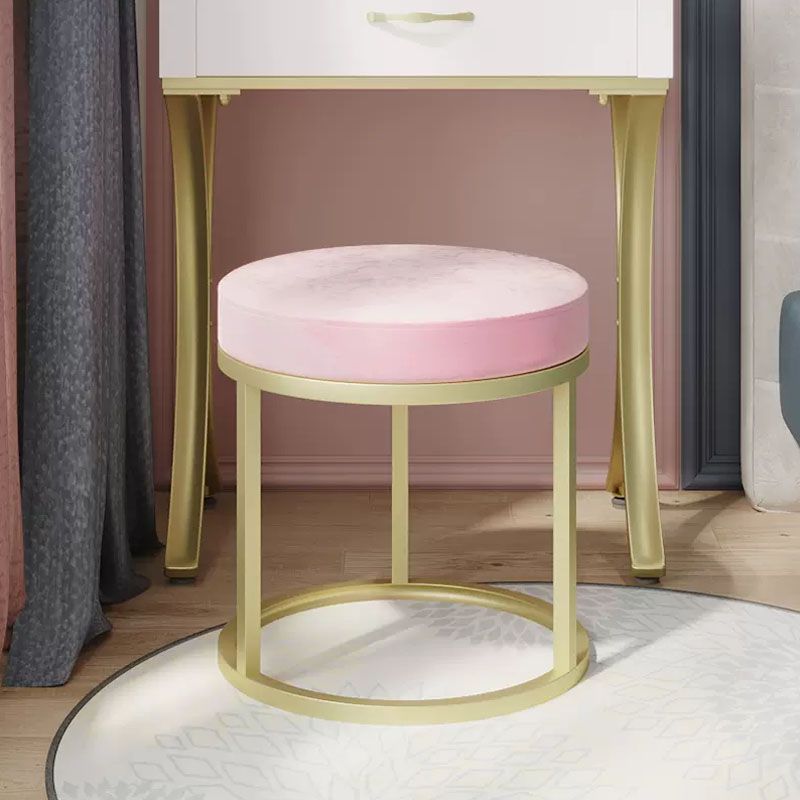 Luxury Ottoman Velvet Tear Resistant Upholstered Solid Color Round Ottoman with Metal Legs