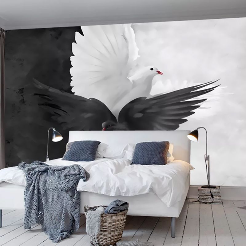 Black and White Modern Mural Wallpaper Personalized Pigeon Wall Art for Accent Wall