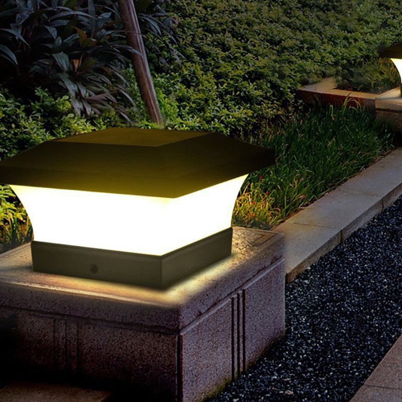 Black Contemporary Metal Pillar Lamp Square Shape Outdoor Waterproof Light