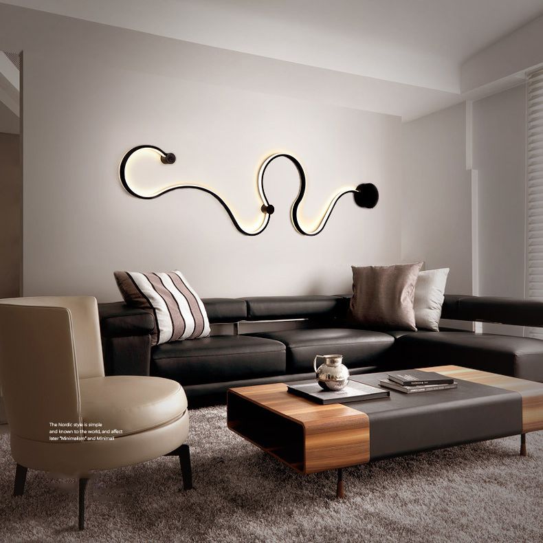 Ribbon Living Room Sconce Light Fixture Metal LED Nordic Wall Sconce Light in Black