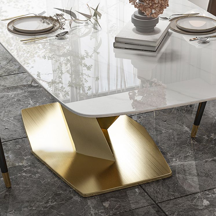 Glam Dinette Set 1/2/5/7 Pieces Rectangle White Sintered Stone Top Dining Table Set