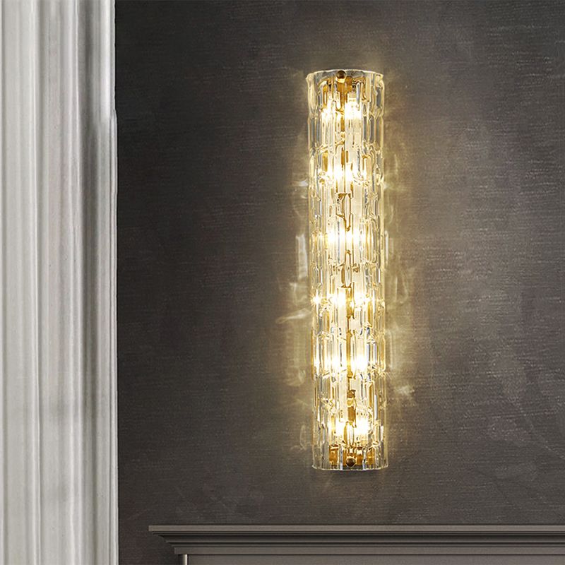 Brass Cylinder Wall Light Modern Gold Wall Sconce with Glass for Living Room