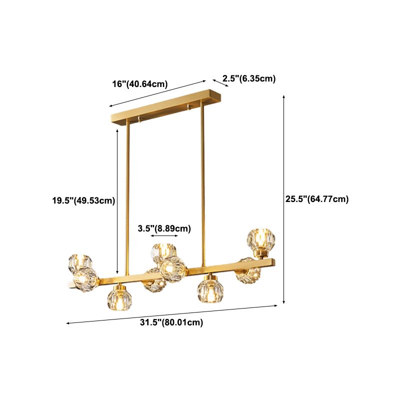 Contemporary Gold Hanging Light Crystal Island Light Fixture with Shade for Dining Table