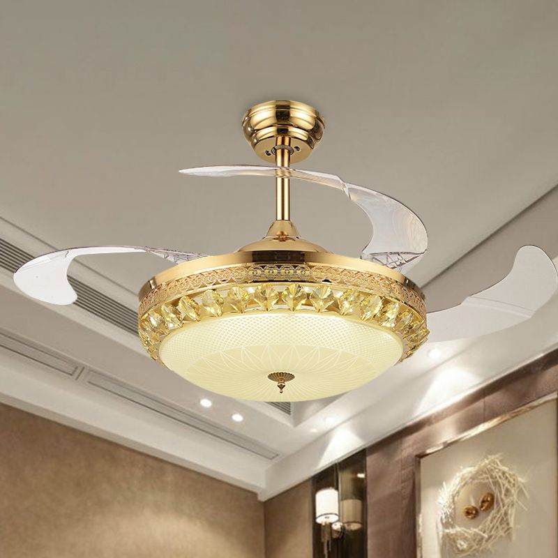 42.5 "brede gouden kom ventilator verlichting armatuur eenvoudig Crystal 3 Blades Family Room LED Semi Mount Lighting