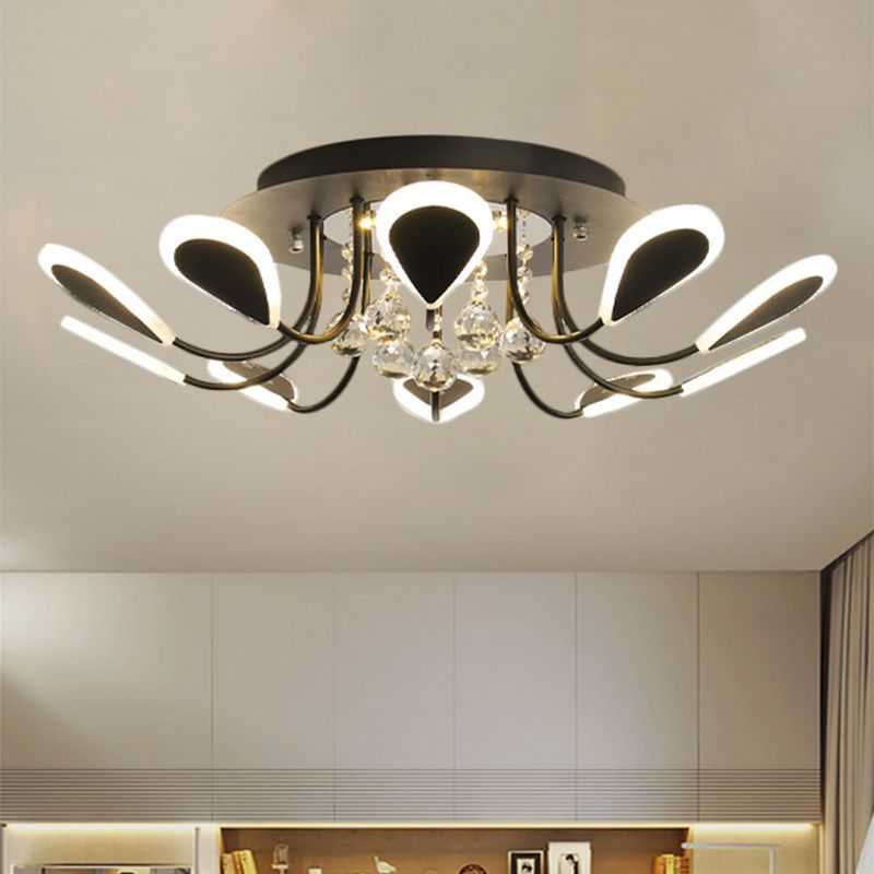 Black/White Teardrop Flushmount Modern Style Bevel Cut Glass 10/12 Bulbs Ceiling Mounted Fixture in Warm/White Light