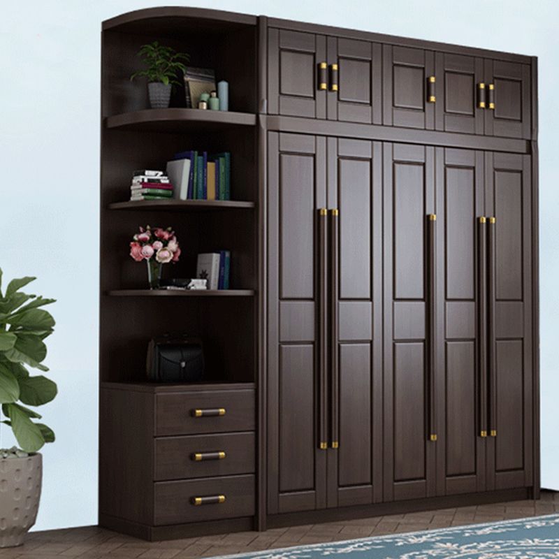 Traditional Style Wardrobe Closet Brown Wooden Wardrobe Cabinet