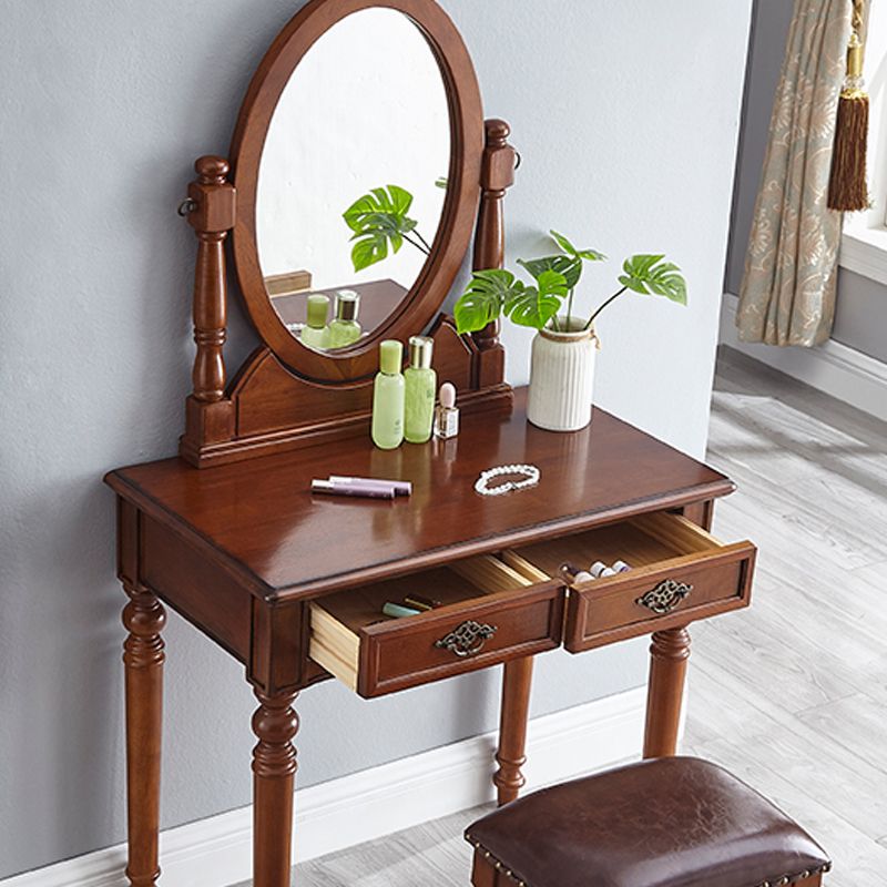 Traditional Dressing Table Stool Set Wooden Vanity Dressing Table for Bedroom