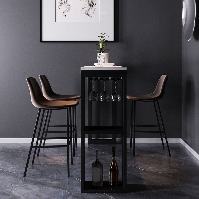 Modern Style Bistro Bar Table Rectangle Faux Marble Bar Table with Wine Glass Holders