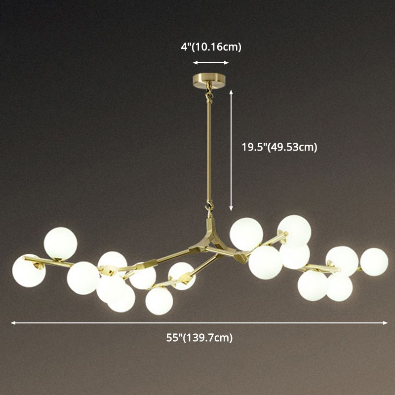 Tree Branch Suspensie Licht Minimalistisch metalen eetkamer Kroonluchter met balwitglasschaduw