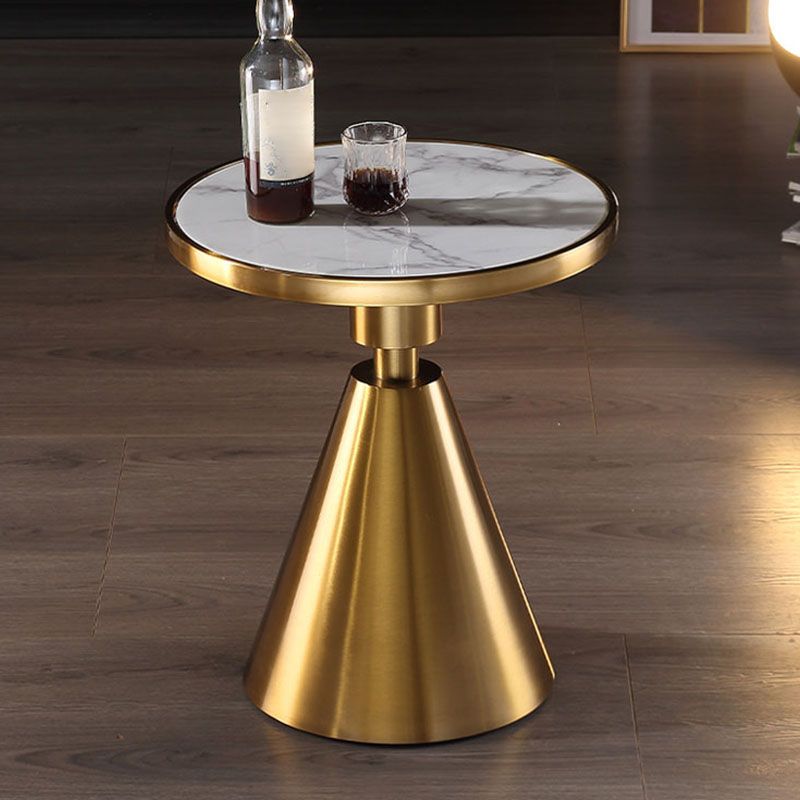 22" Tall Glam Round Marble Single Side End Table With Single Base