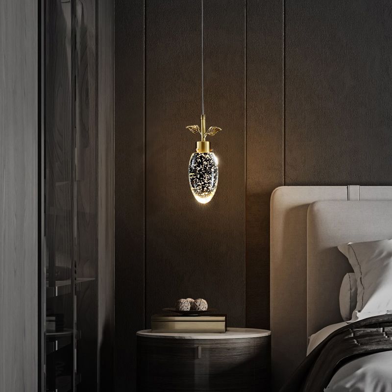 Seedy Crystal Fruit LED Pendant Light Simple Style Golden Suspension Lamp for Bedroom