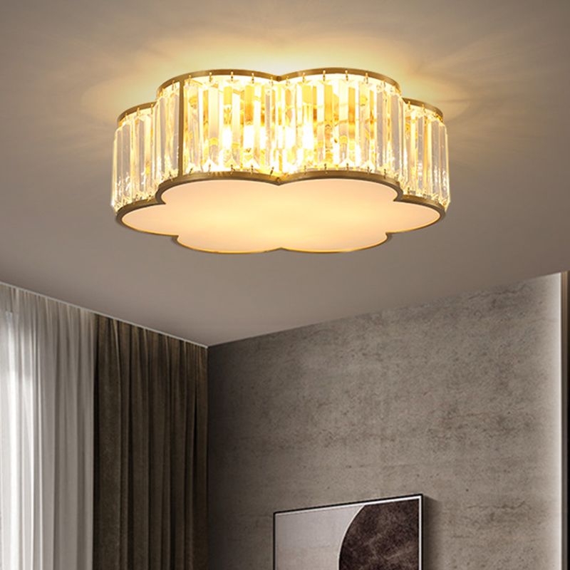 3/4/5-Light Flower Ceiling Lamp Minimalist Black/Gold Prismatic Crystal Small/Medium/Large Flush Mount Light Fixture