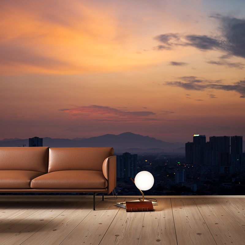 Urban City View Mural Modern Moisture Resistant Wall Covering for Meeting Room