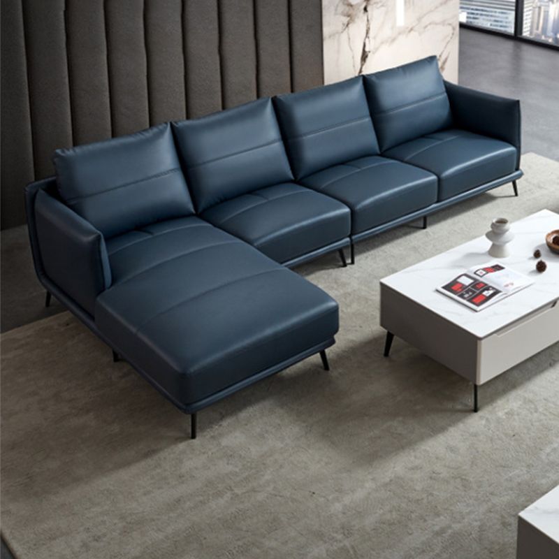 35.43" High Round Arm Sectional Brown/Blue Genuine Leather Sectional